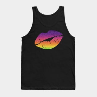 Bright Rainbow Ombre Faux Glitter Lips Tank Top